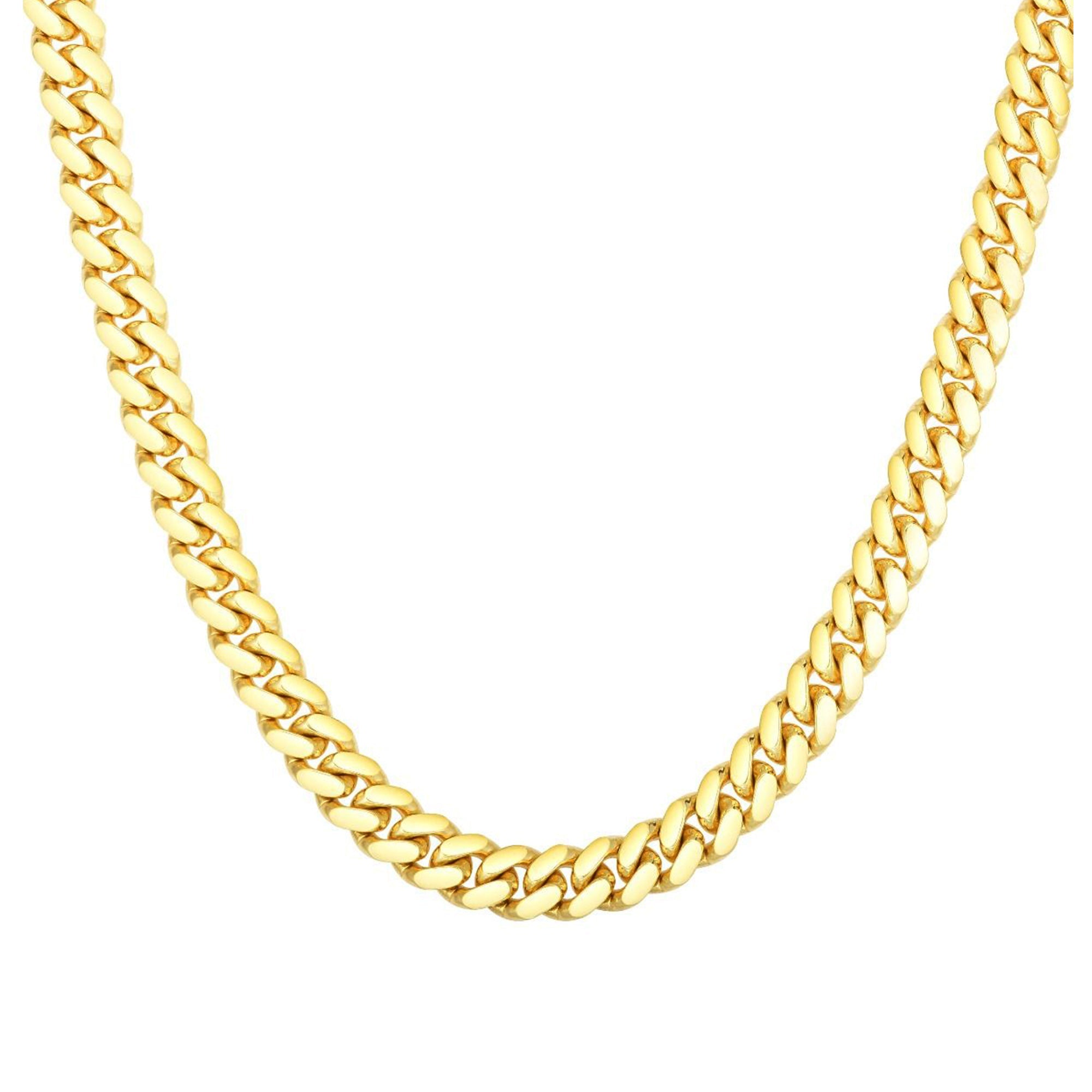 14k Yellow Solid Gold Miami Cuban Link Chain Necklace, Width 8.2mm - JewelryAffairs