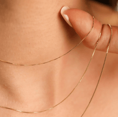 14k Yellow Solid Gold Mirror Box Chain Necklace, 0.6mm - JewelryAffairs