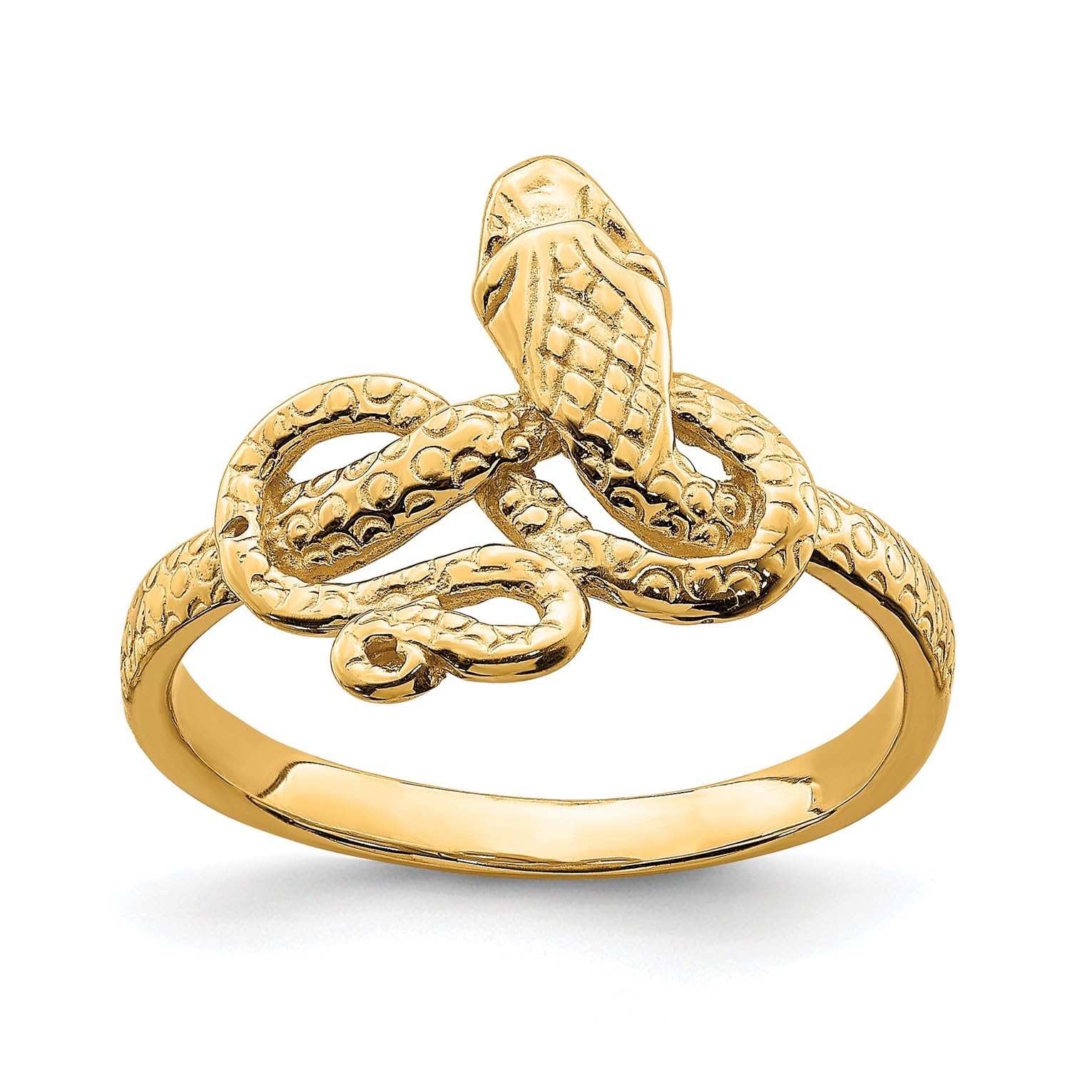 14k Yellow Solid Gold Snake Ring, Size 7 - JewelryAffairs