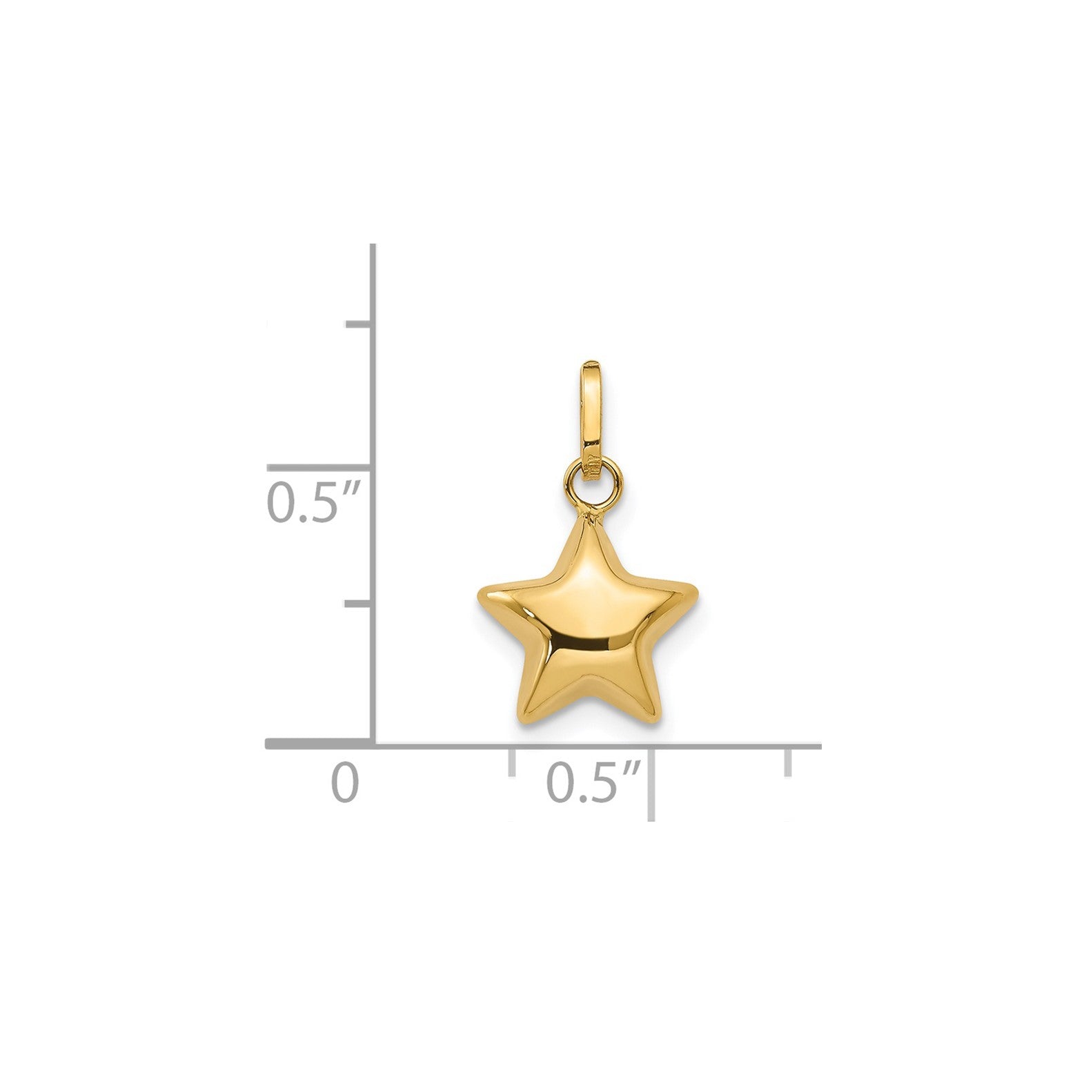 14K Yellow Gold 3D Puffed Star Charm Pendant, 14x10mm