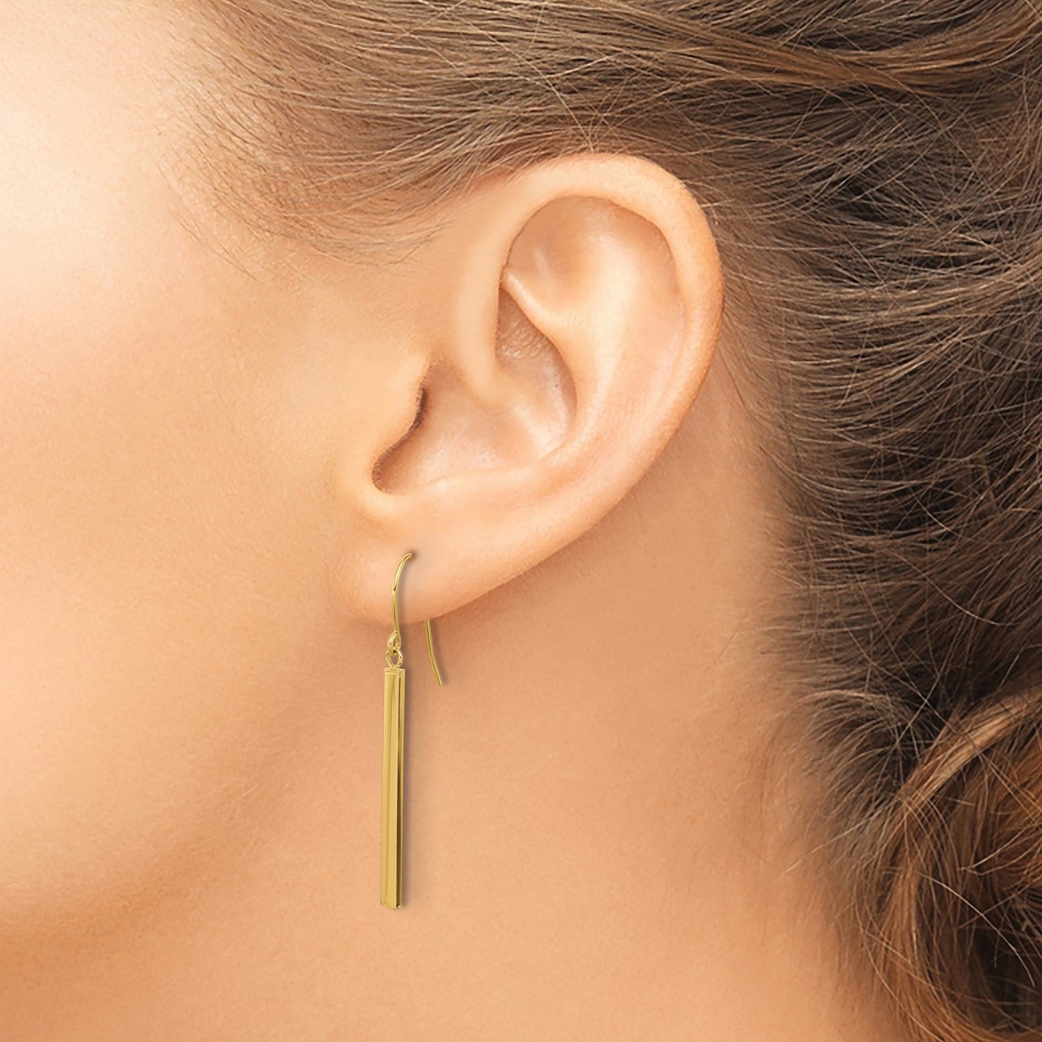 14K Yellow Gold Bar Drop Style Dangle Earrings