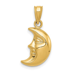 14k Yellow Gold Crescent Moon Pendant, 21x10mm