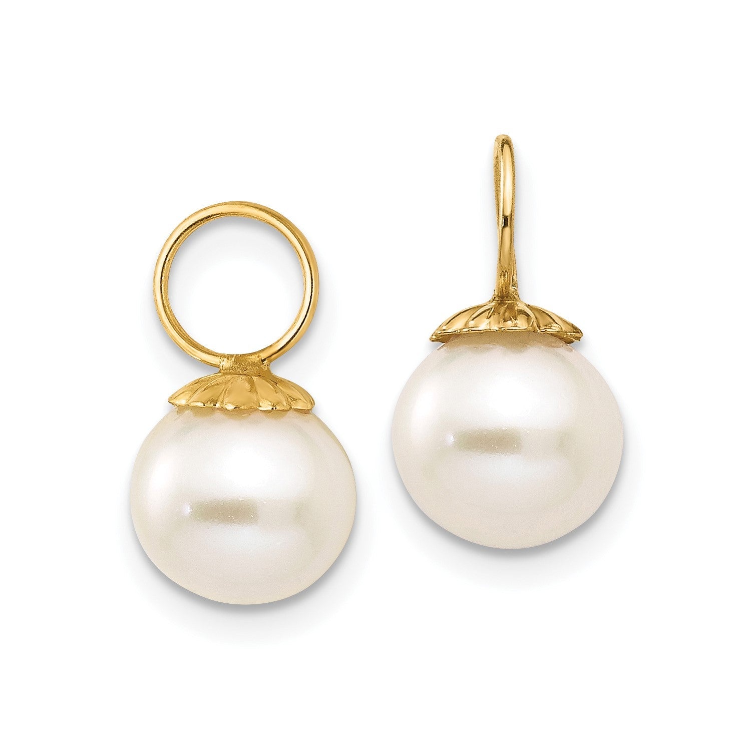 14K Yellow Gold Cultured Pearl Dangle Enhancers for Hoop Earrings