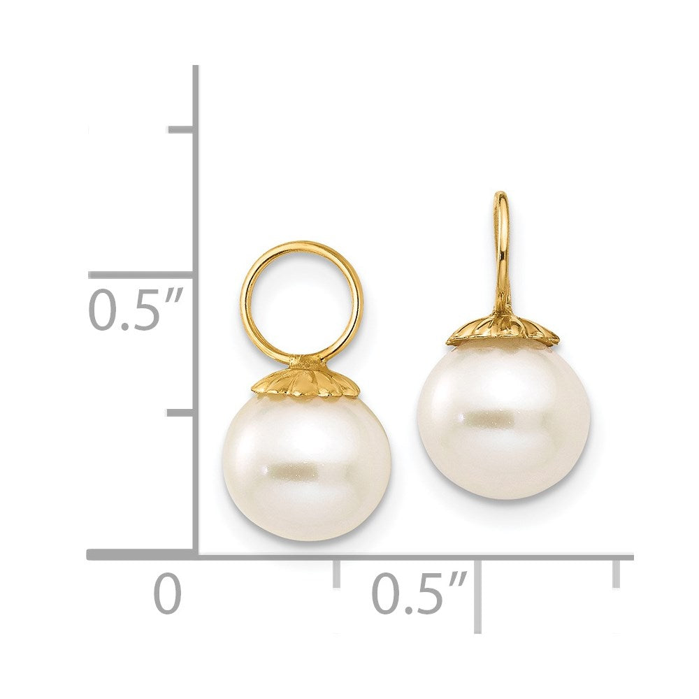 14K Yellow Gold Cultured Pearl Dangle Enhancers for Hoop Earrings