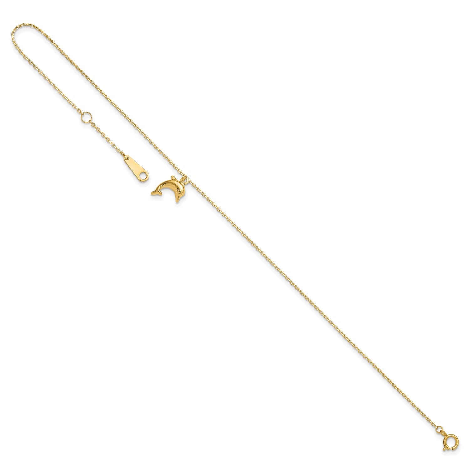 14k Yellow Gold Dolphin Charm Anklet, 9-10 Inch