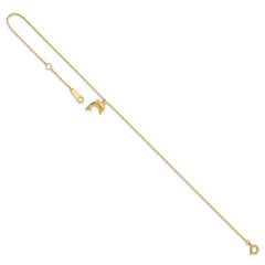 14k Yellow Gold Dolphin Charm Anklet, 9-10 Inch