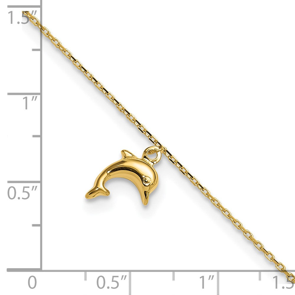 14k Yellow Gold Dolphin Charm Anklet, 9-10 Inch