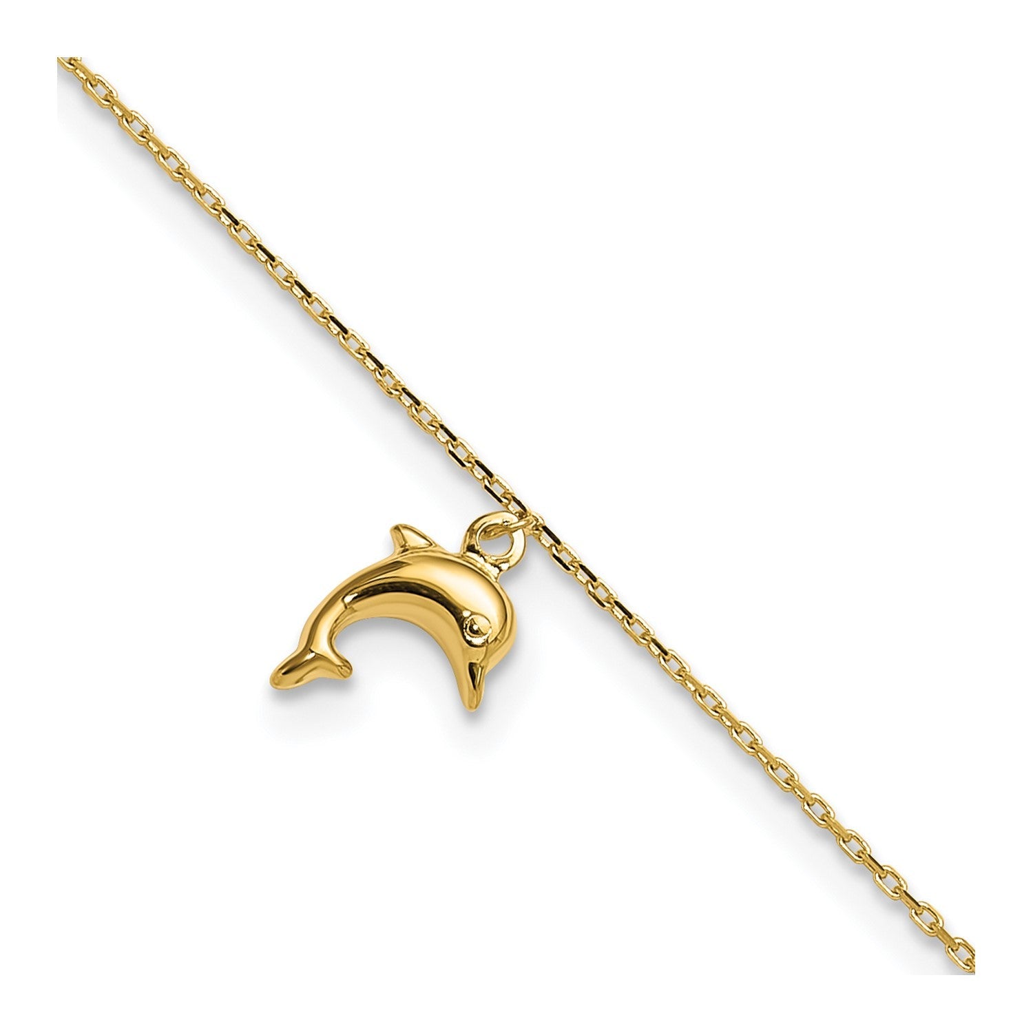 14k Yellow Gold Dolphin Charm Anklet, 9-10 Inch