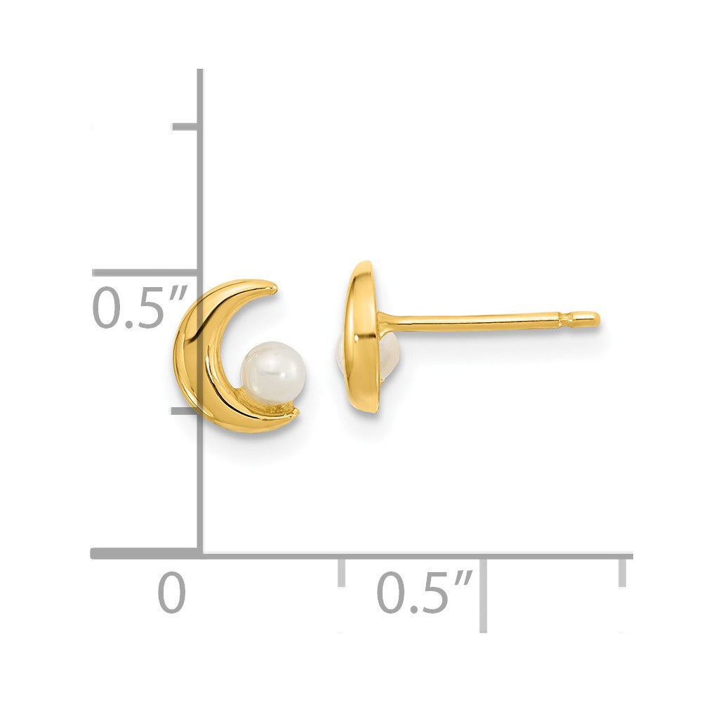 14K Yellow Gold Half Moon 2.5-3mm Freshwater Cultured Pearl Post Stud Earrings