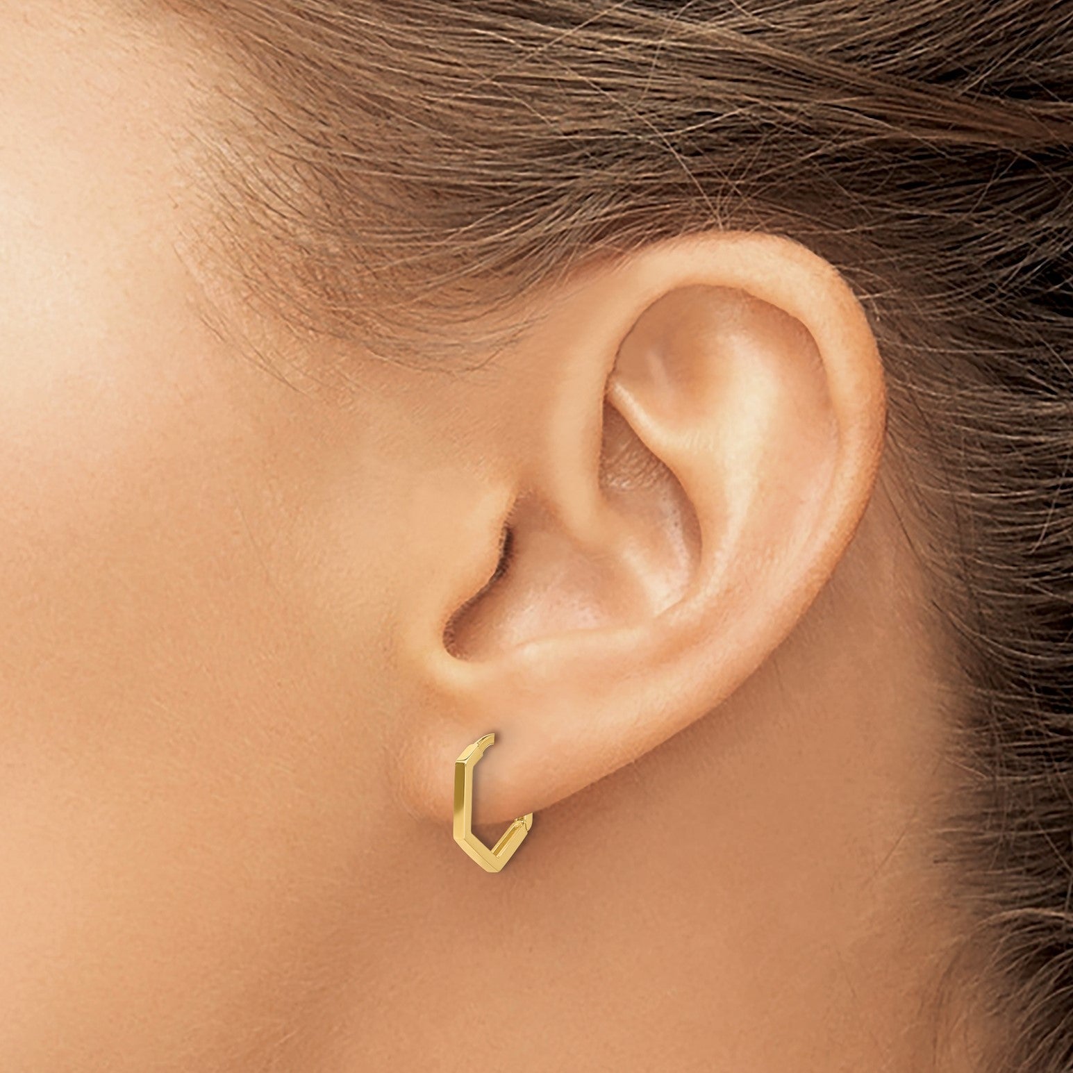 14K Yellow Gold High Polished Geometric Hoop Earrings, 13mm