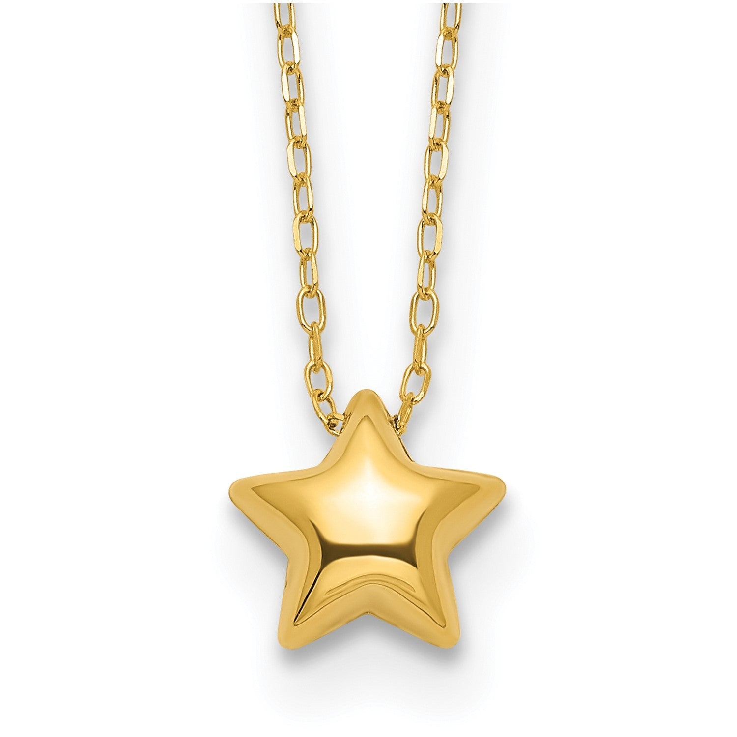 14k Yellow Gold High Polished Puffed Star Pendant Necklace, 16.5 Inches
