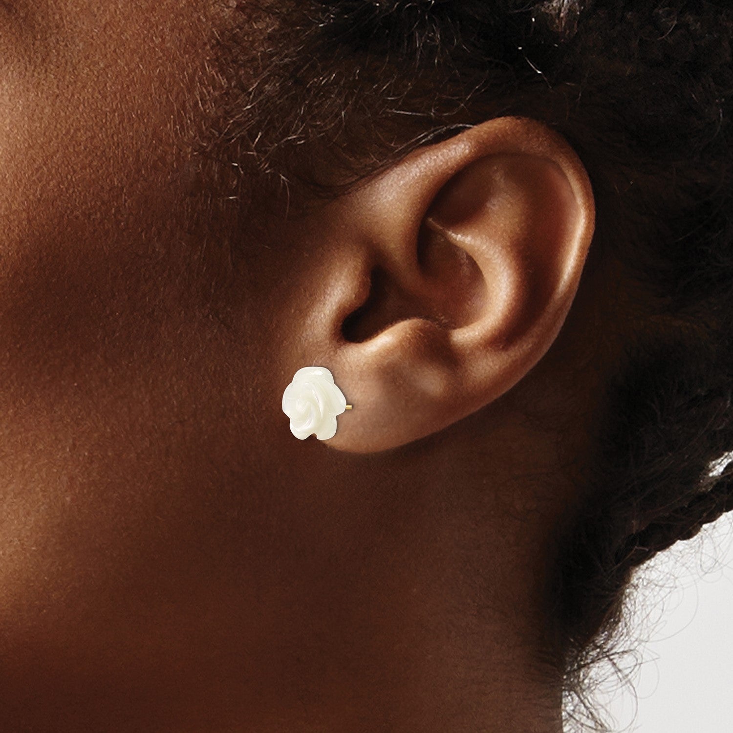 14k Yellow Real Gold Mother of Pearl Flower Stud Earrings, 10mm
