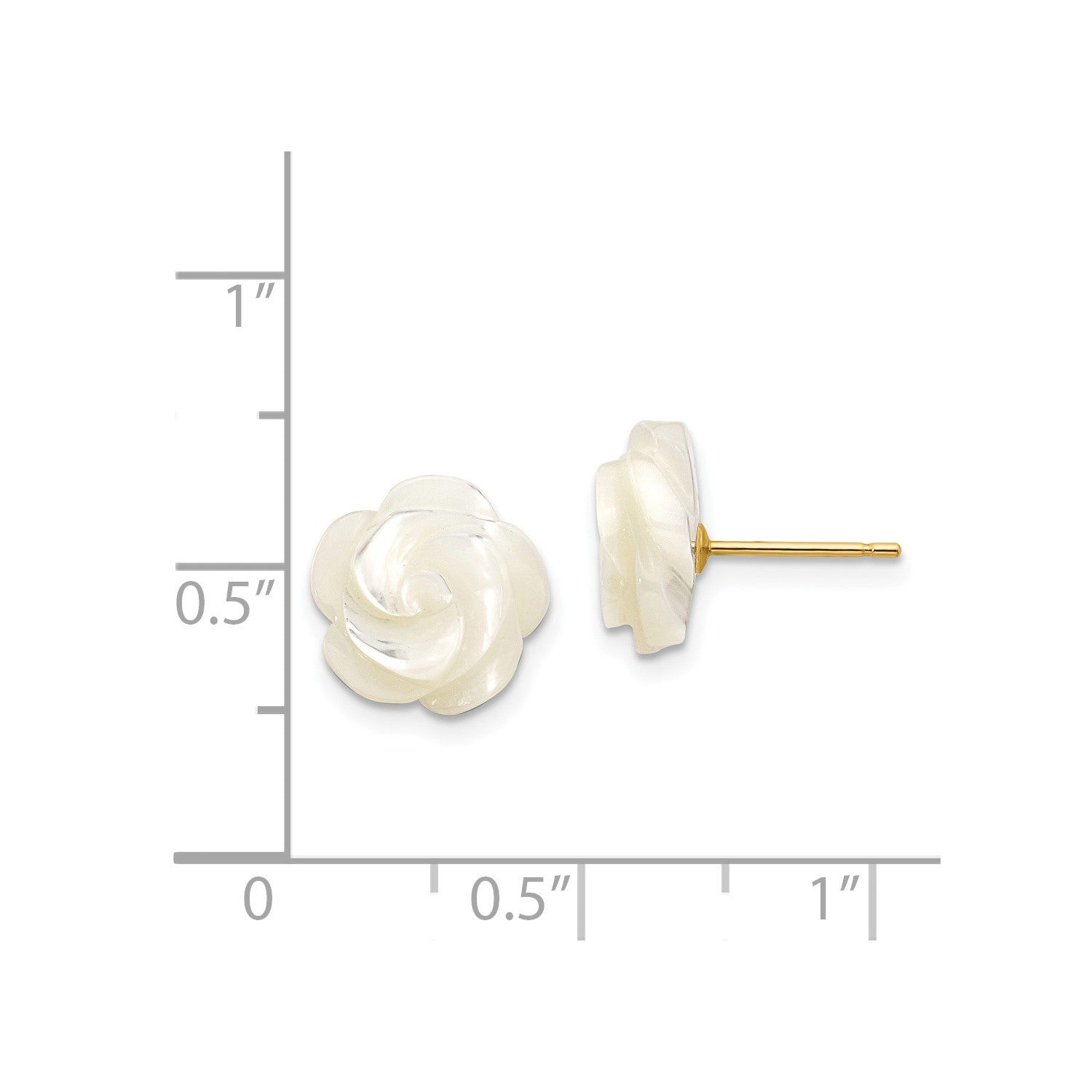 14k Yellow Real Gold Mother of Pearl Flower Stud Earrings, 10mm