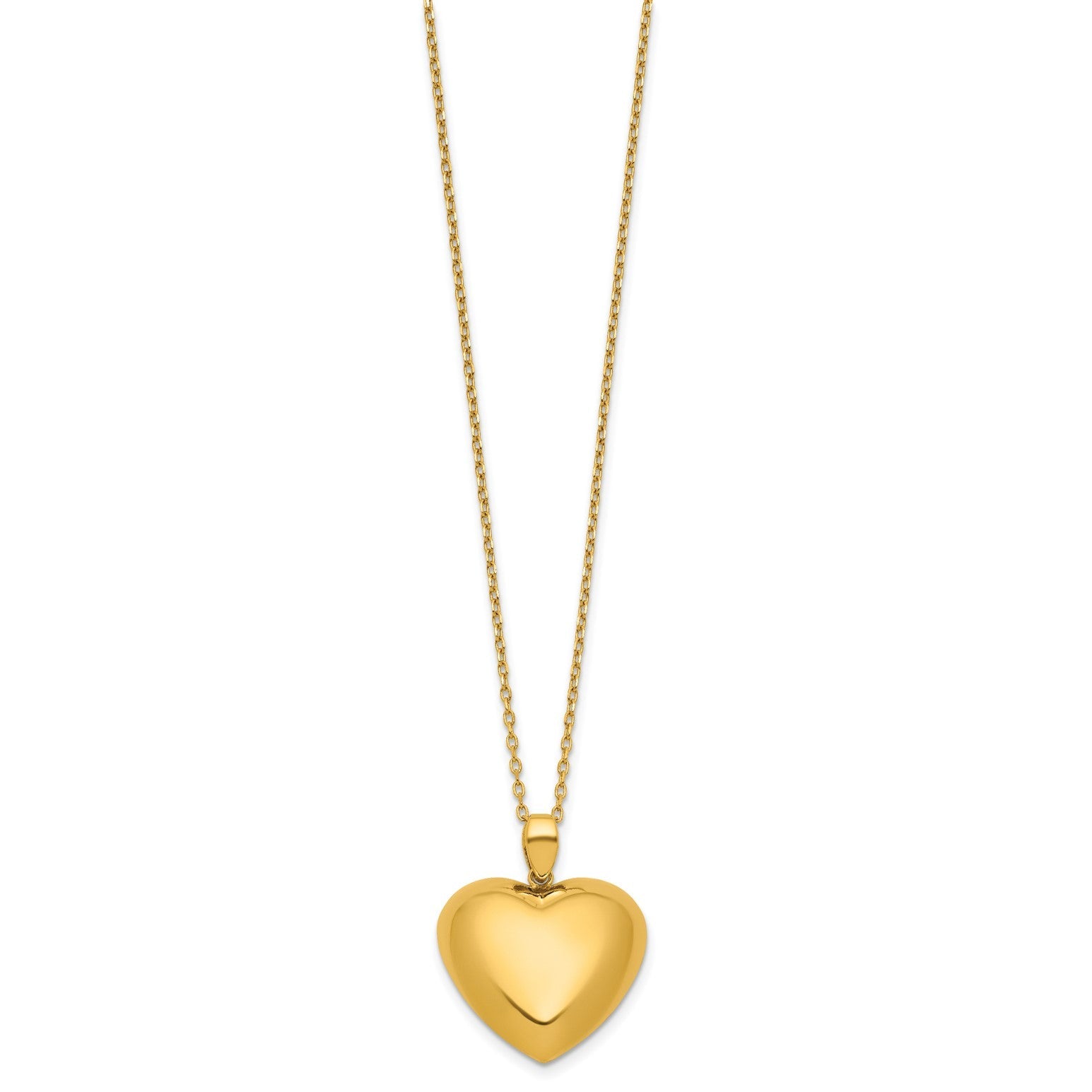 18K Yellow Gold Puffed Heart Pendant Necklace, 16 with 2 Extension