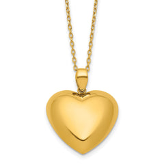 18K Yellow Gold Puffed Heart Pendant Necklace, 16 with 2 Extension
