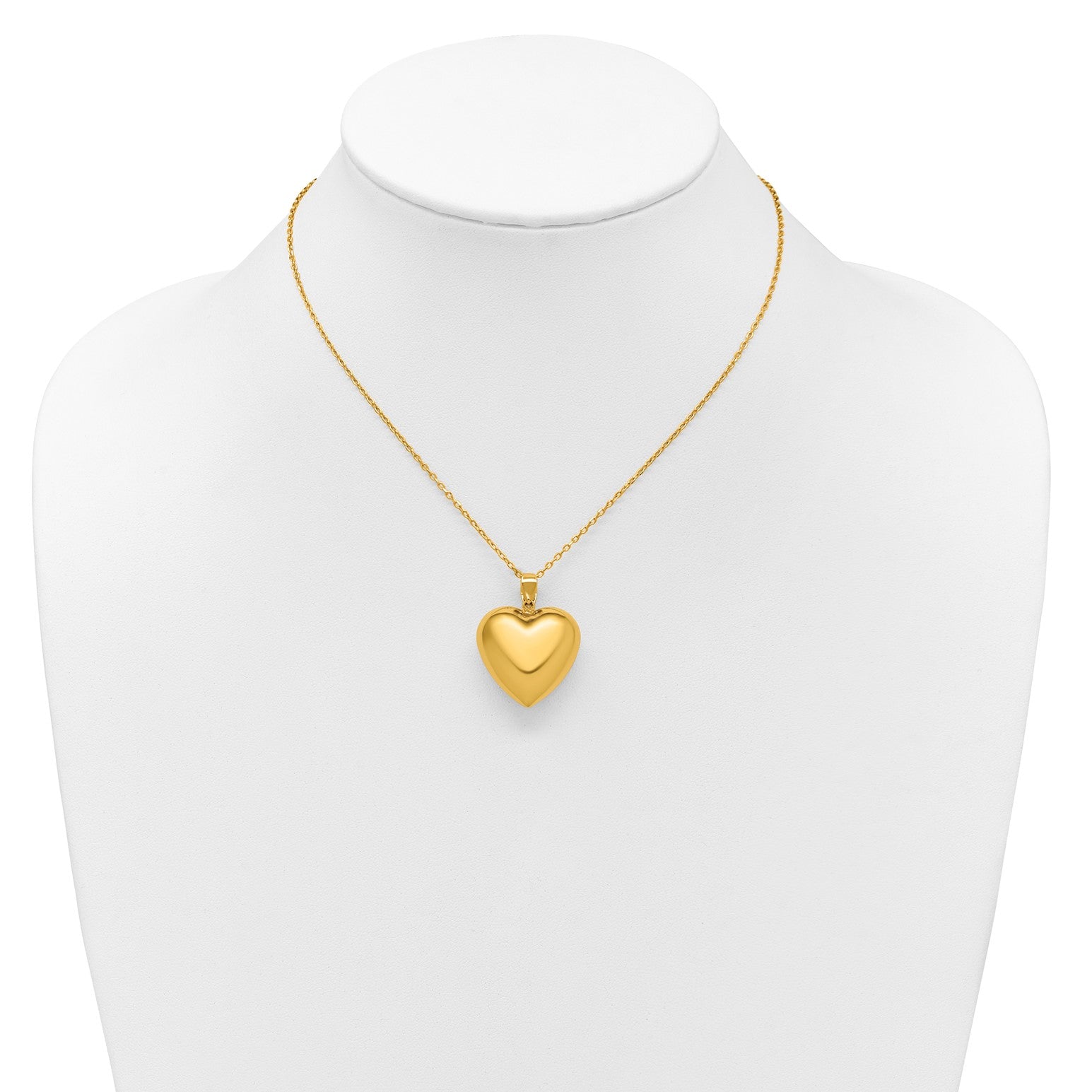 18K Yellow Gold Puffed Heart Pendant Necklace, 16 with 2 Extension