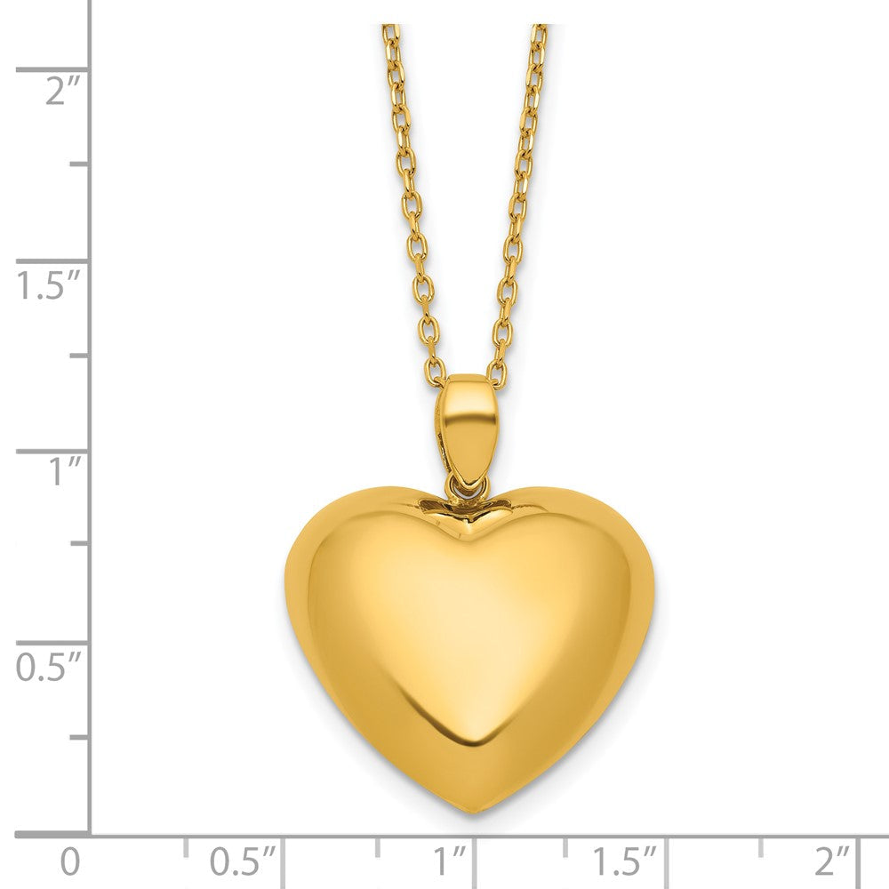18K Yellow Gold Puffed Heart Pendant Necklace, 16 with 2 Extension