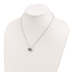 Sterling Silver and 14K Yellow Gold Amethyst and Diamond Dragonfly Necklace, 18 to 20 Adjustable
