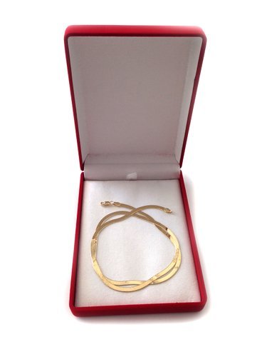 14k Yellow Solid Real Gold Imperial Herringbone Chain Necklace, 4.0mm