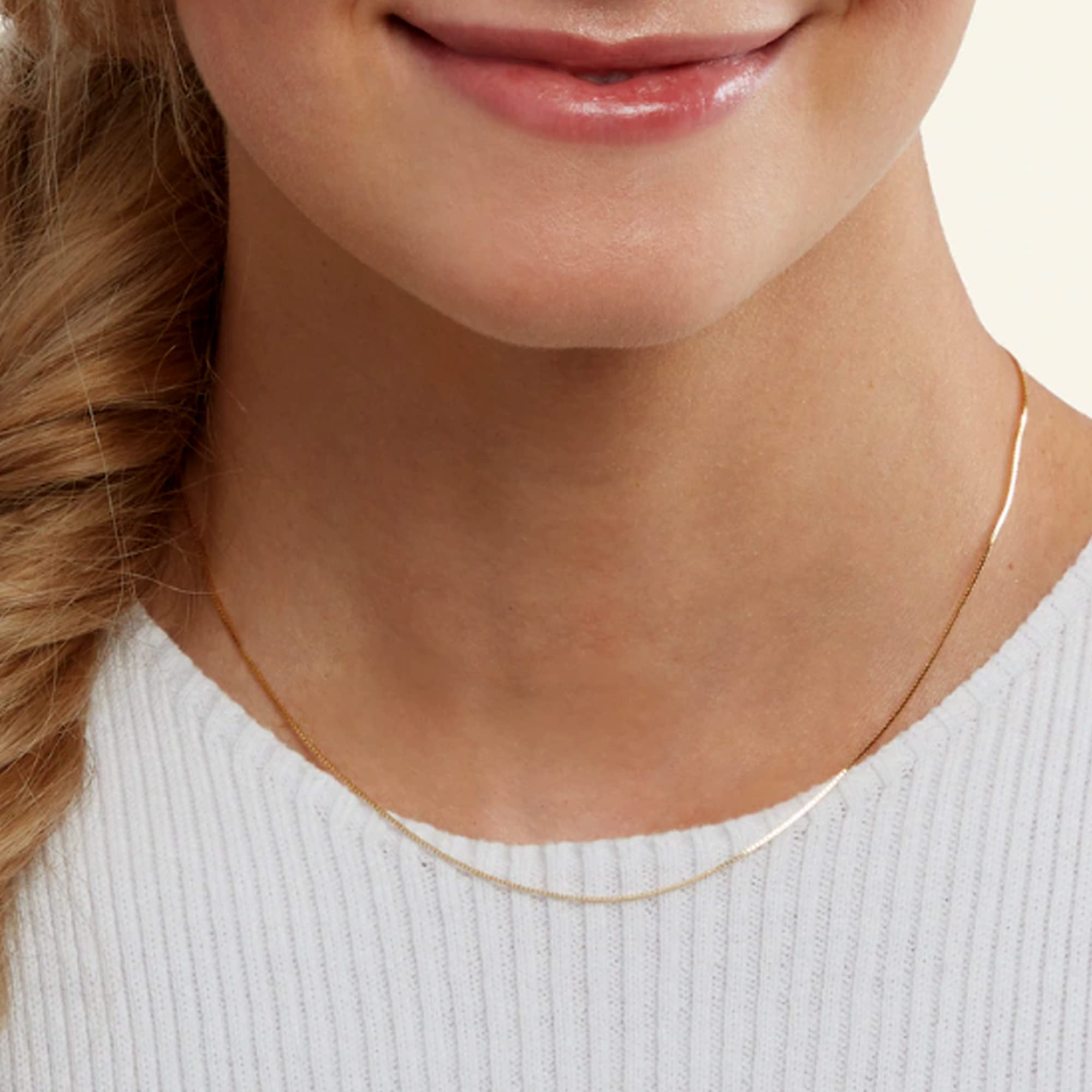 10k Real Solid Gold Mirror Box Chain Necklace, 0.6mm (24 Inches, Yellow Gold)