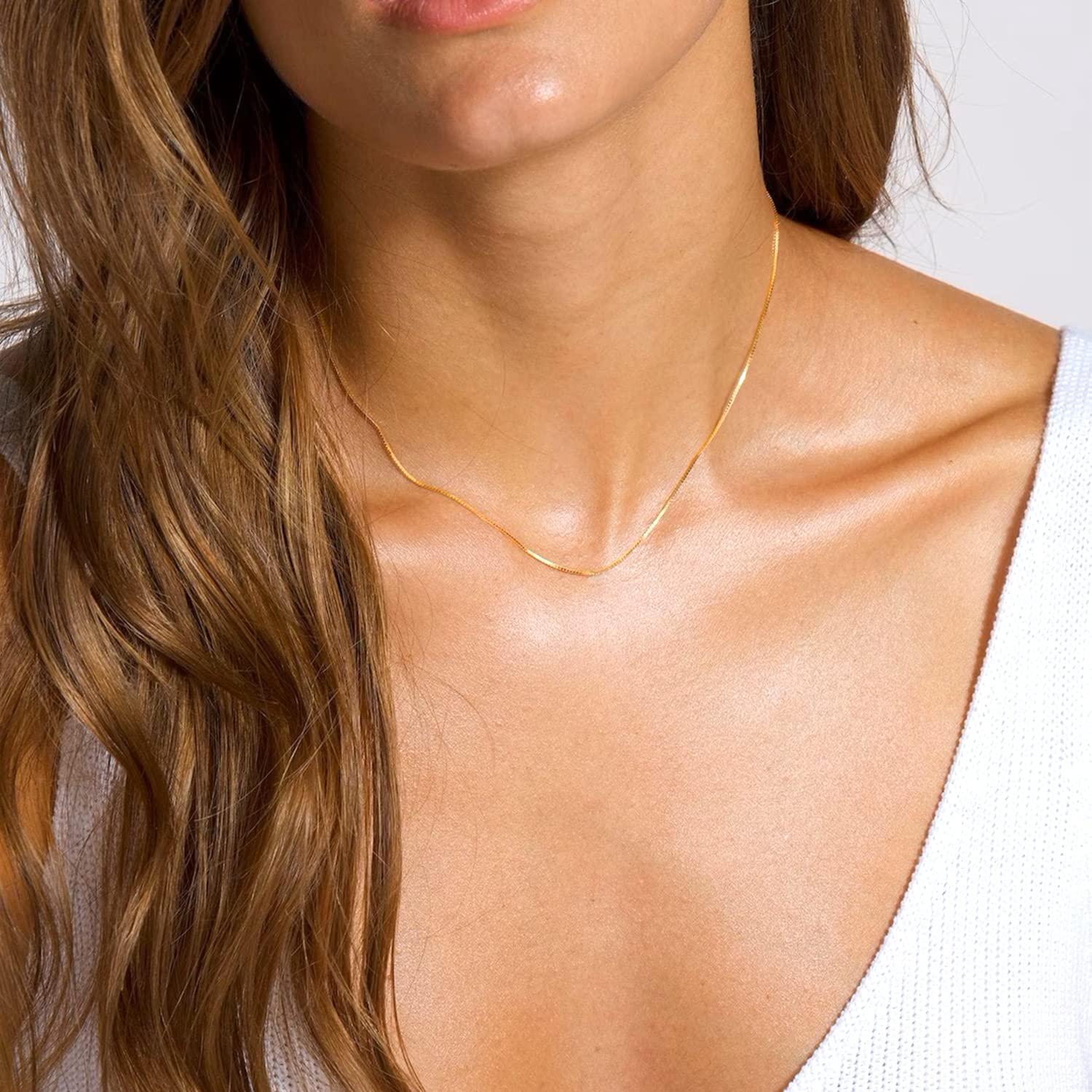 10k Real Solid Gold Mirror Box Chain Necklace, 0.6mm (24 Inches, Yellow Gold)