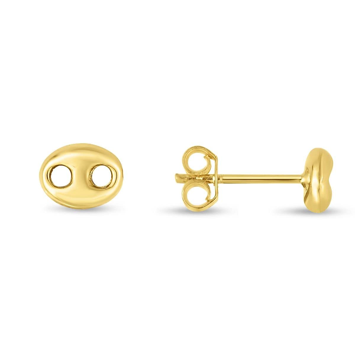 14K Real Gold Mariner Link Button Stud Earrings