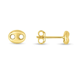 14K Real Gold Mariner Link Button Stud Earrings