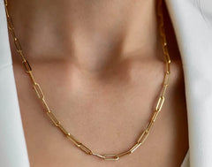 14k Yellow Real Gold Paperclip Chain Necklace, 3mm
