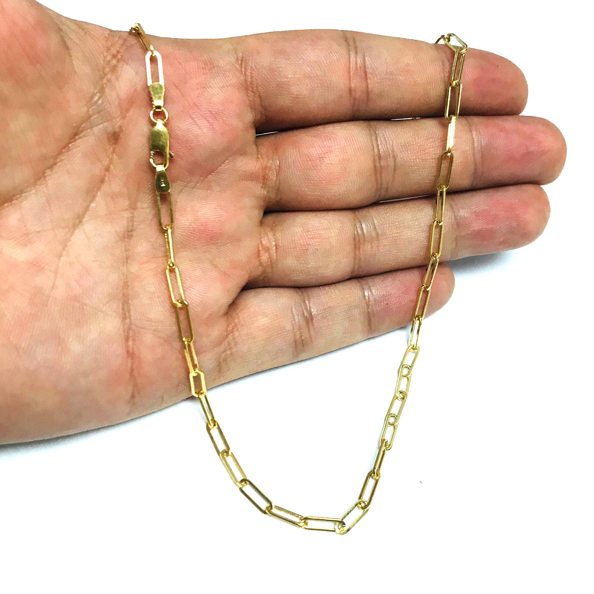 14k Yellow Real Gold Paperclip Chain Necklace, 3mm