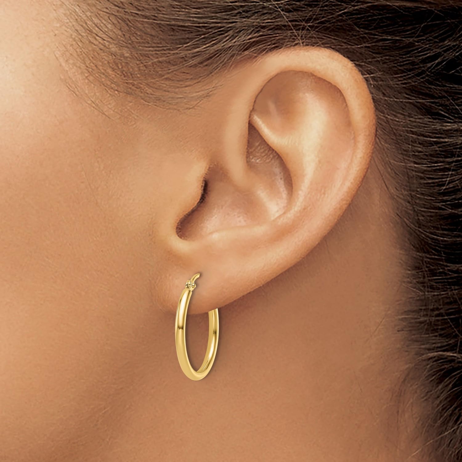 14k Yellow Gold High Polish Hoop Earrings, 2x20mm
