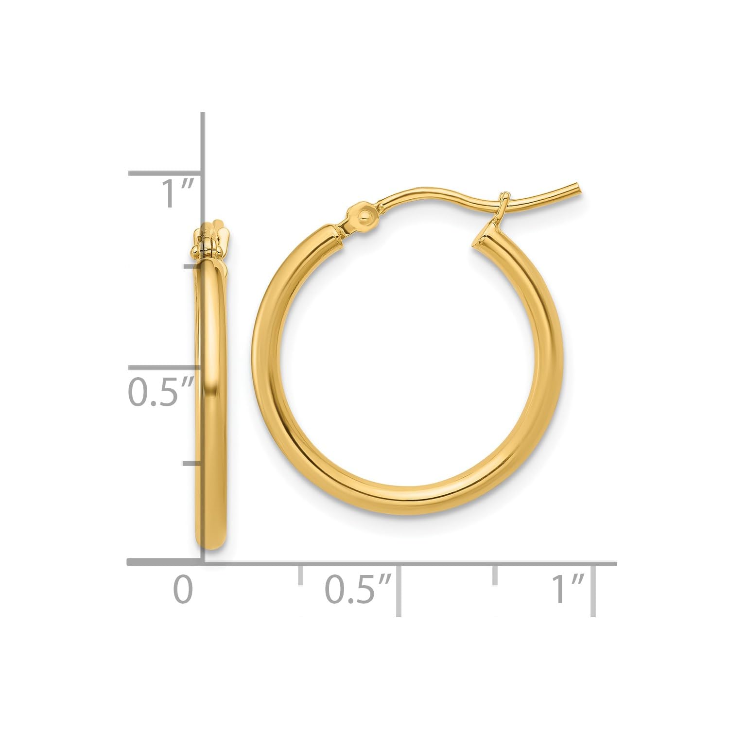 14k Yellow Gold High Polish Hoop Earrings, 2x20mm