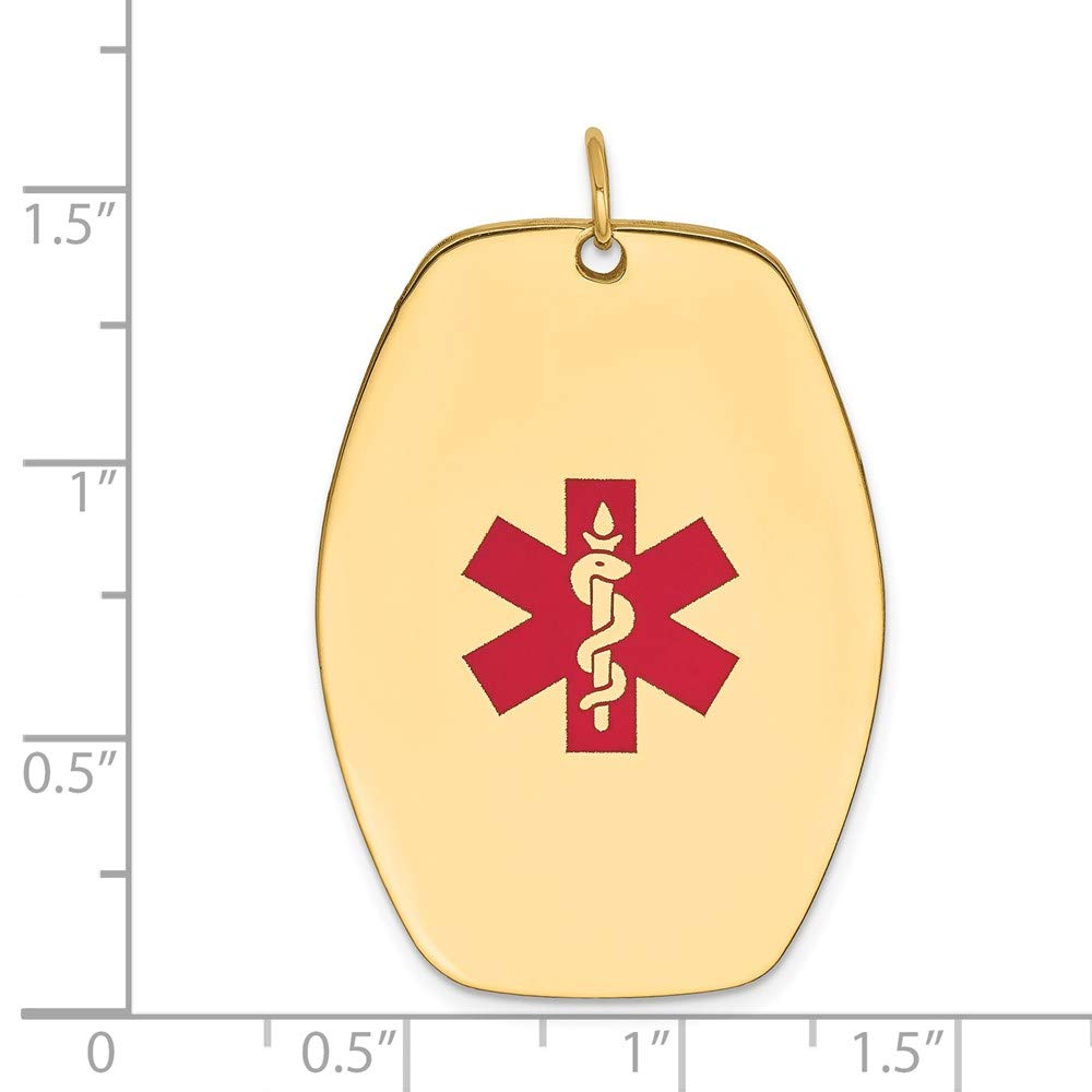 14k Yellow Gold Red Enamel Medical Alert Dog Tag Pendant, 39x27mm