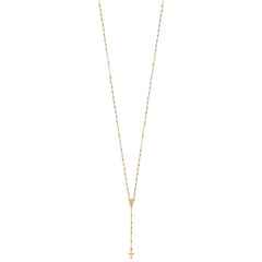 14k Tri-color Gold Beaded Rosary Cross Necklace, 17 to 20 Adjustable