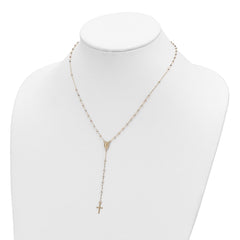 14k Tri-color Gold Beaded Rosary Cross Necklace, 17 to 20 Adjustable