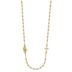 14K Yellow Gold Miraculous Medal and Cross Rosary Necklace, 16.5 Inches