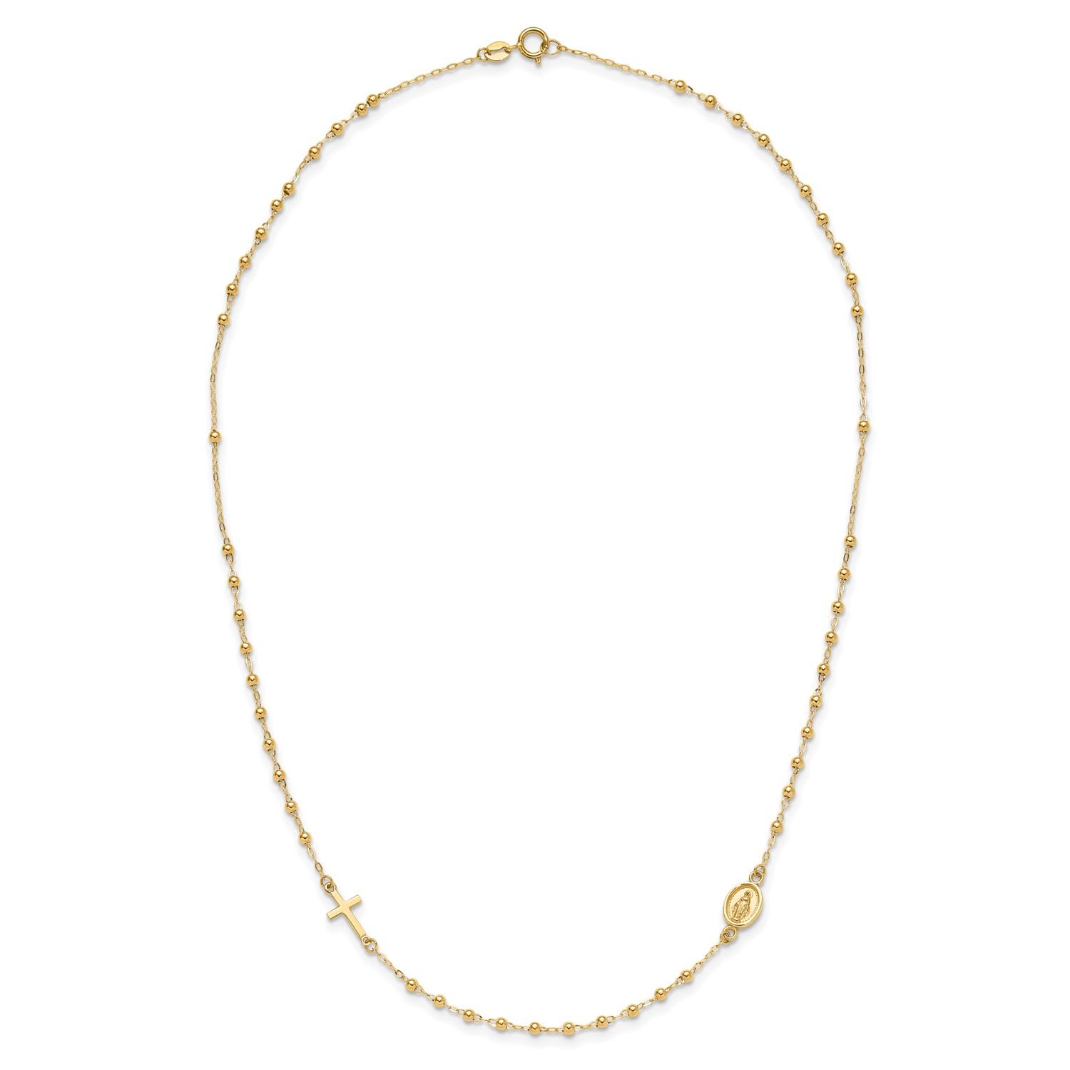 14K Yellow Gold Miraculous Medal and Cross Rosary Necklace, 16.5 Inches