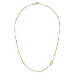 14K Yellow Gold Miraculous Medal and Cross Rosary Necklace, 16.5 Inches
