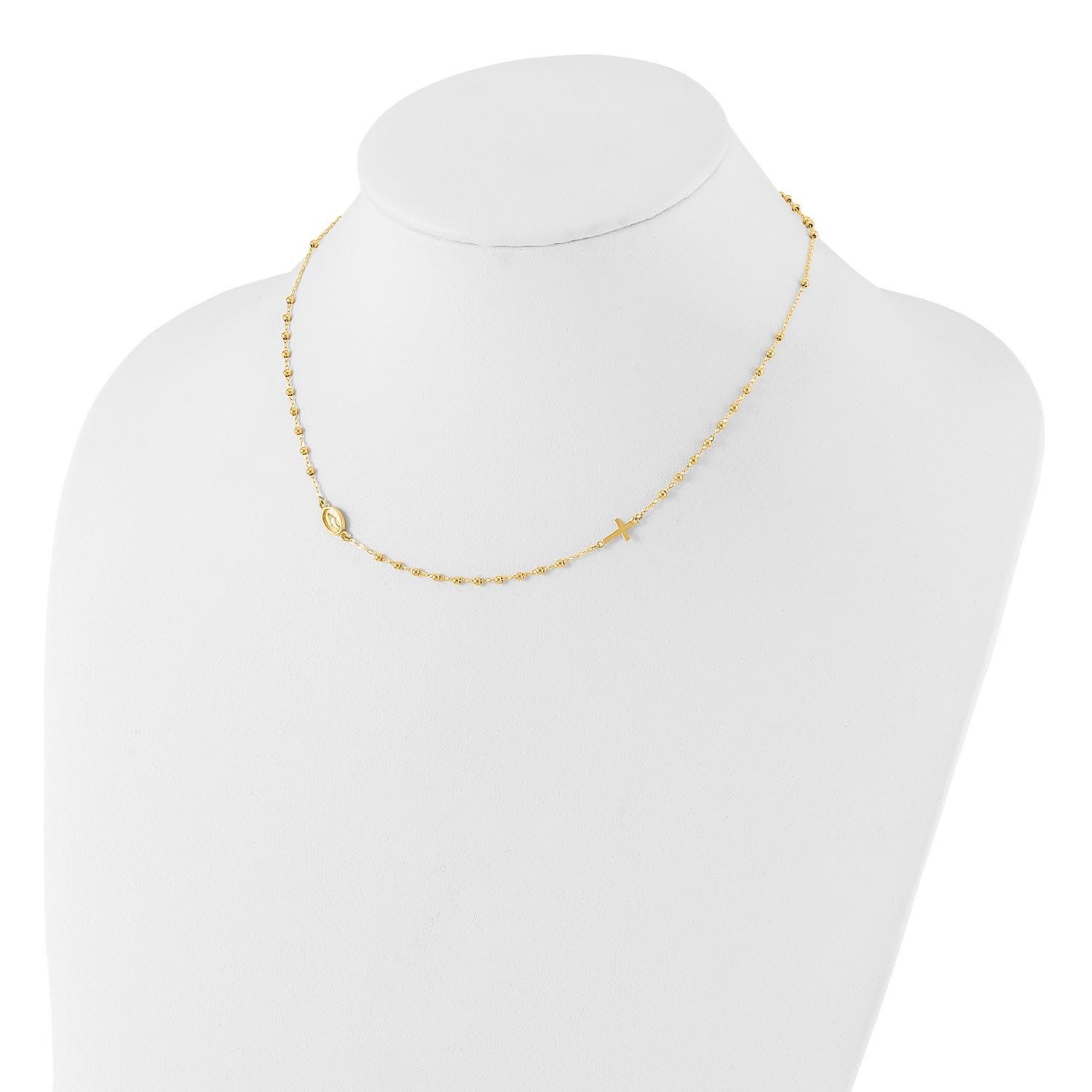 14K Yellow Gold Miraculous Medal and Cross Rosary Necklace, 16.5 Inches