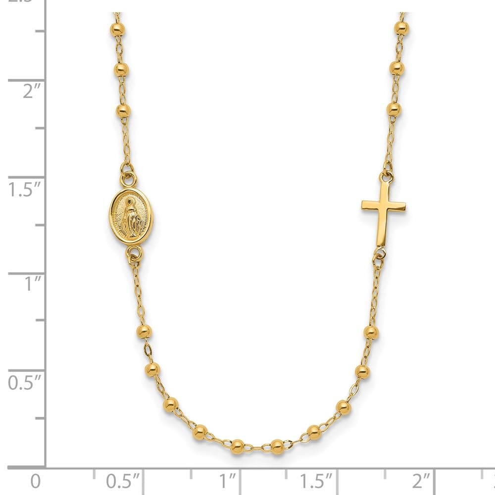 14K Yellow Gold Miraculous Medal and Cross Rosary Necklace, 16.5 Inches
