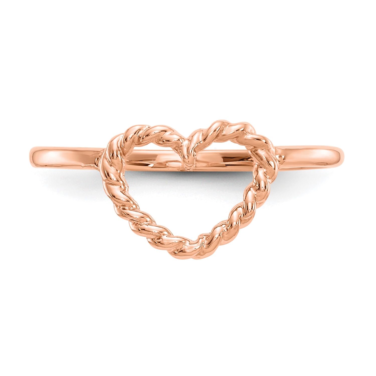 14k Rose Gold Polished and Textured Heart Ring, Size 7