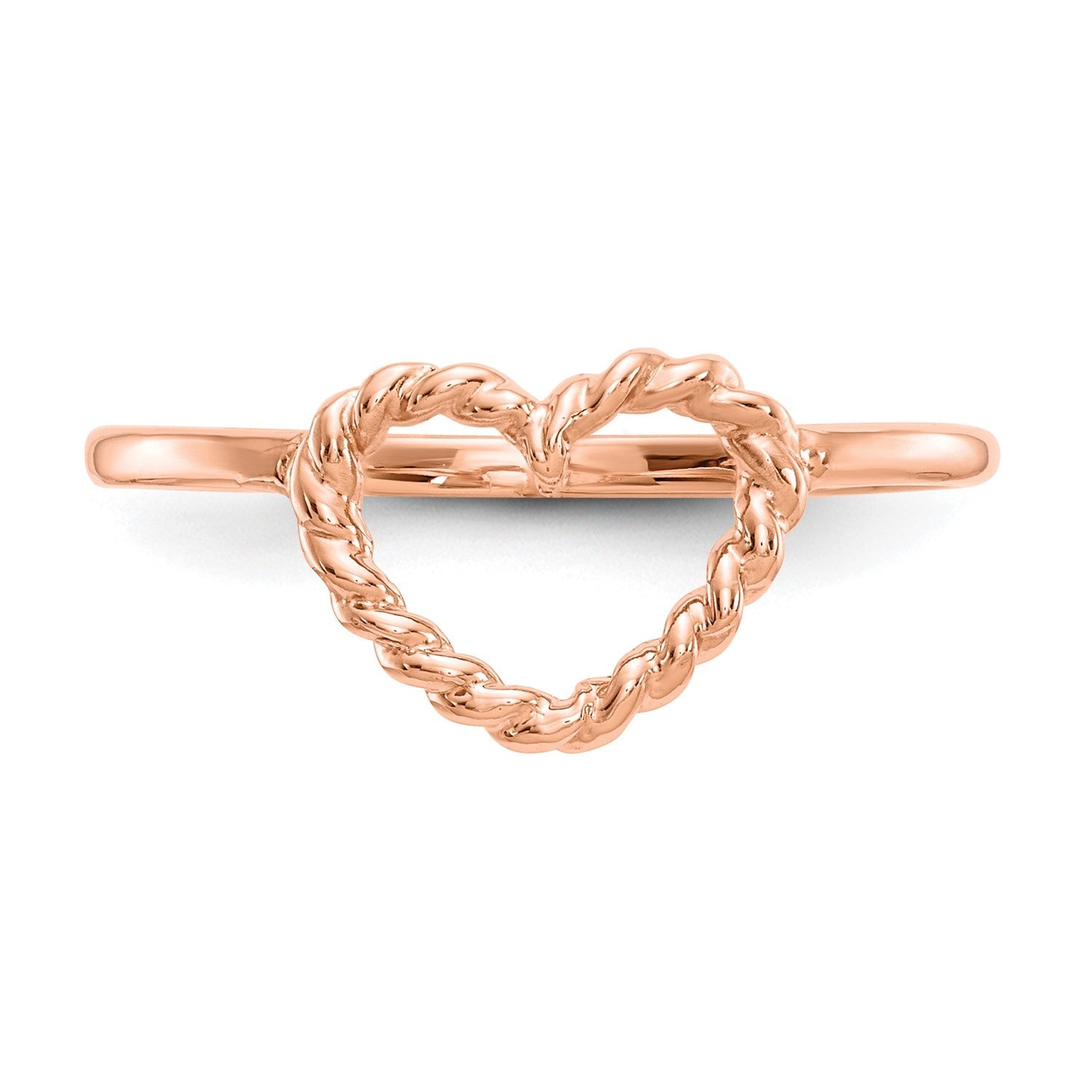 14k Rose Gold Polished and Textured Heart Ring, Size 7