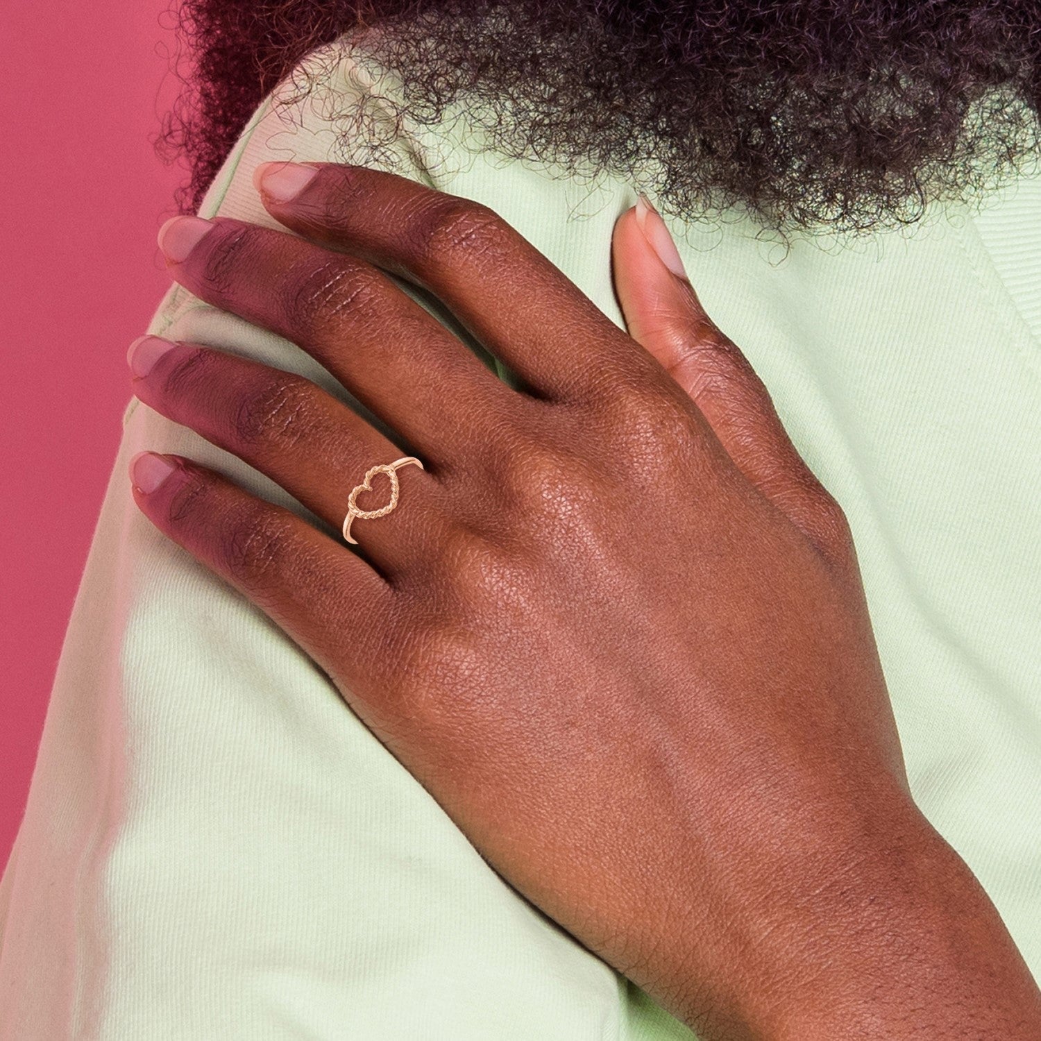 14k Rose Gold Polished and Textured Heart Ring, Size 7