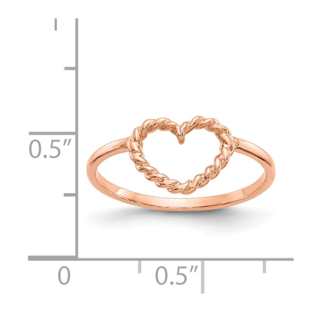 14k Rose Gold Polished and Textured Heart Ring, Size 7