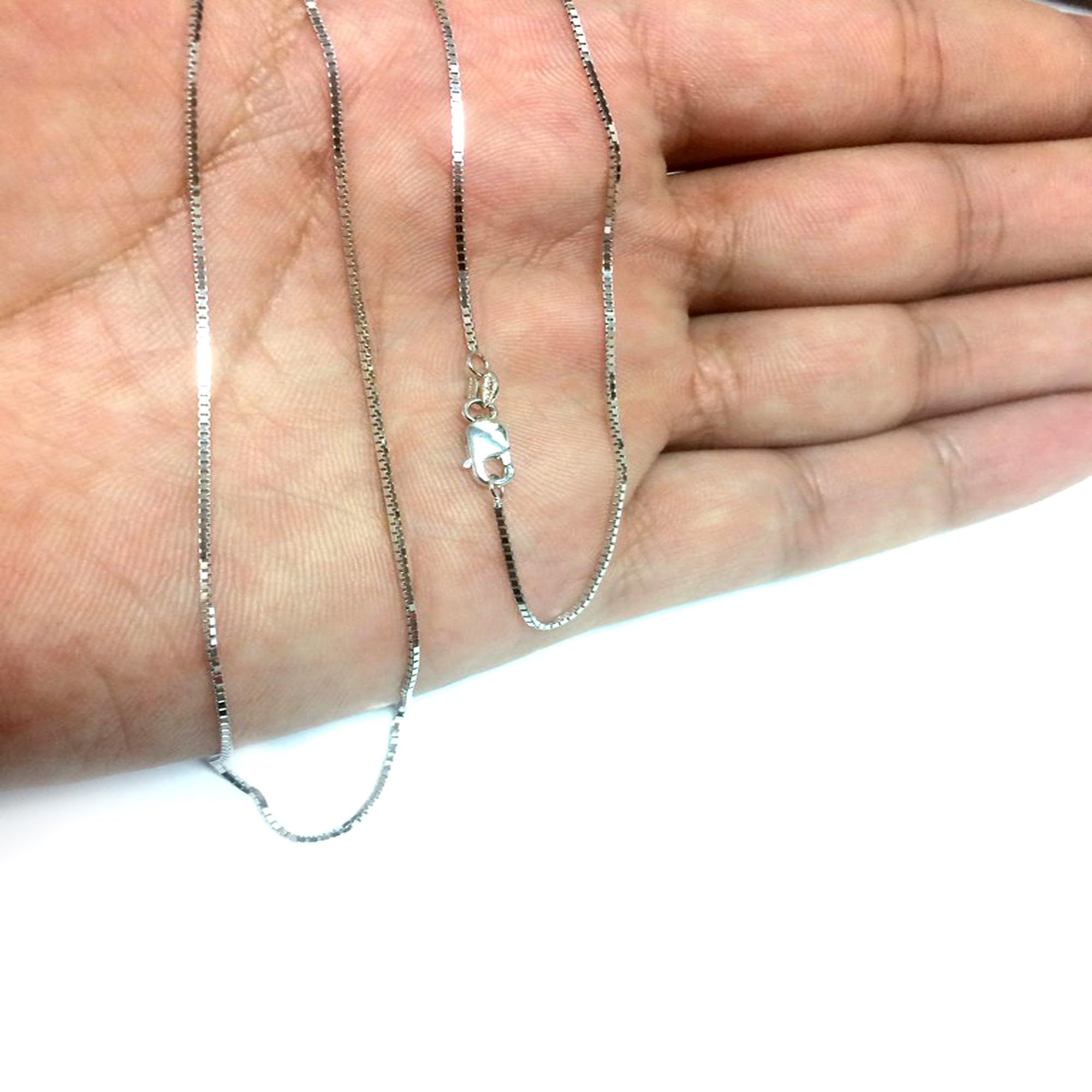 18k White Solid Gold Mirror Box Chain Necklace, 0.8mm - JewelryAffairs