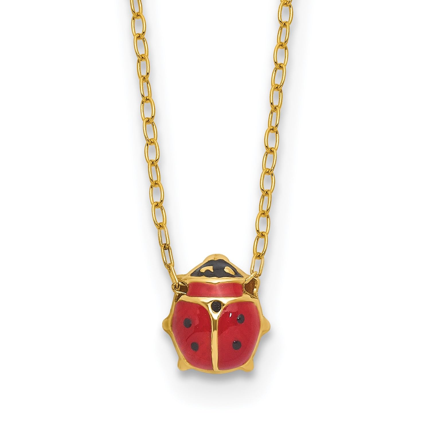 14k Yellow Gold Enameled Ladybug Pendant Necklace, 18 Inches
