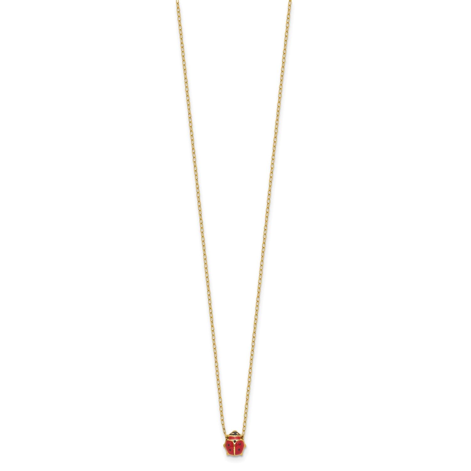 14k Yellow Gold Enameled Ladybug Pendant Necklace, 18 Inches