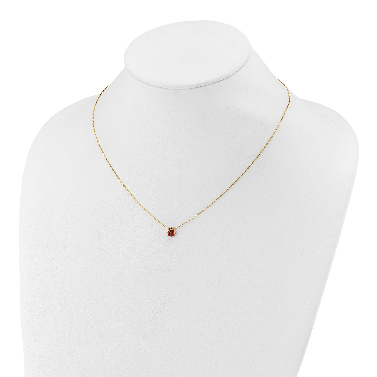14k Yellow Gold Enameled Ladybug Pendant Necklace, 18 Inches