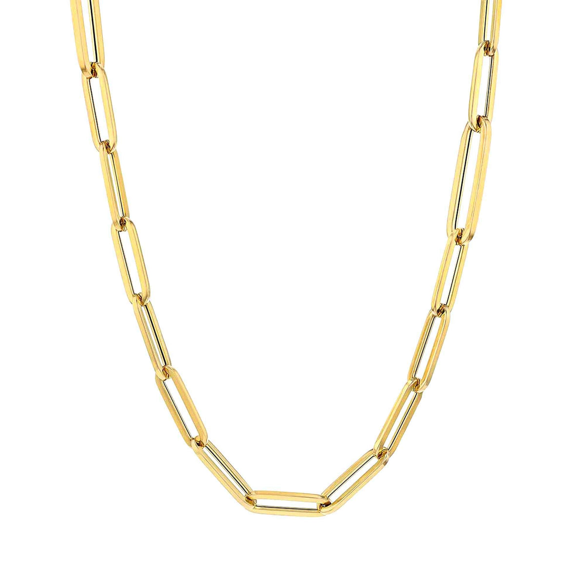 14k Yellow Real Gold Paperclip Chain Necklace, 3mm