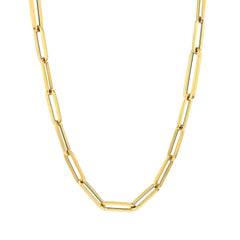 14k Yellow Real Gold Paperclip Chain Necklace, 3mm