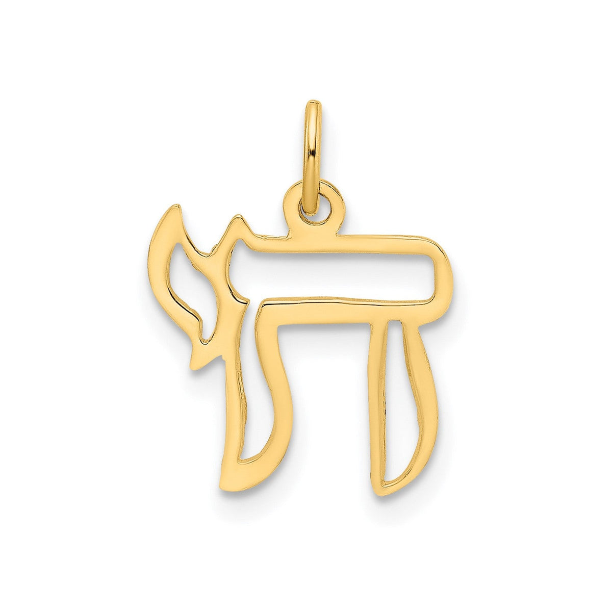 14k Yellow Gold High Polished Solid Chai Symbol Outline Pendant, 16mm